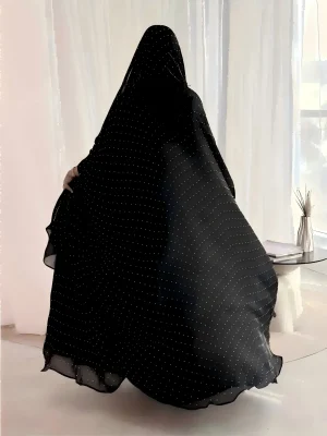 طقم عباءة عربية تركية أنيقة 3 قطع بالراين ستون